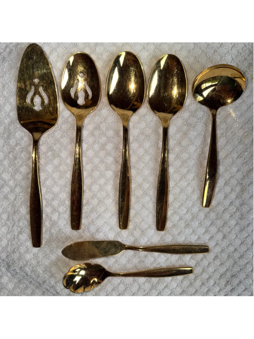 Rogers Cutlery Co Stainless Steel USA Gold Tone Serving Utensils Lot of 7